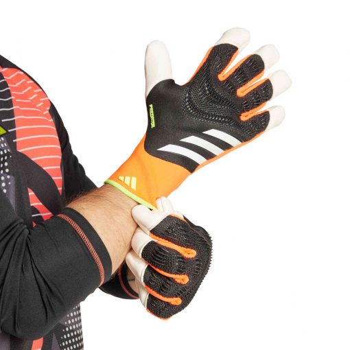 adidas Predator Elite Hybrid Cut Goalkeeper Gloves - Black & Solar Red with Solar Yellow - Image 5