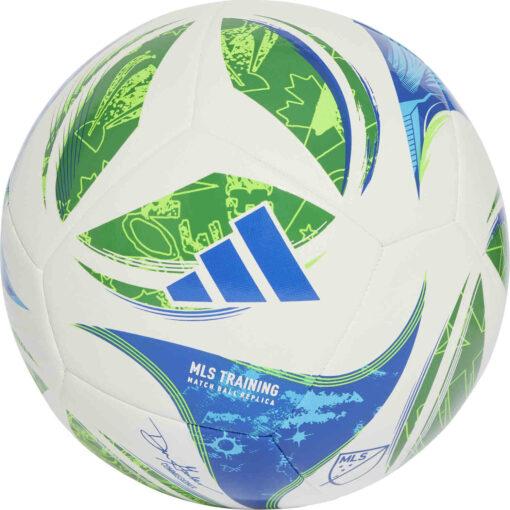 adidas 2025 MLS Training Soccer Ball - White & Green with Glory Blue with Solar Blue