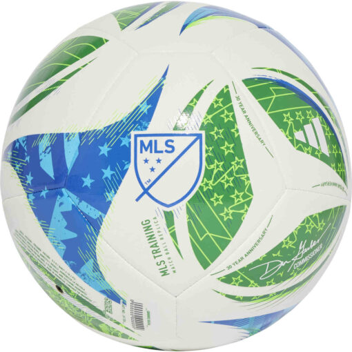 adidas 2025 MLS Training Soccer Ball - White & Green with Glory Blue with Solar Blue - Image 2