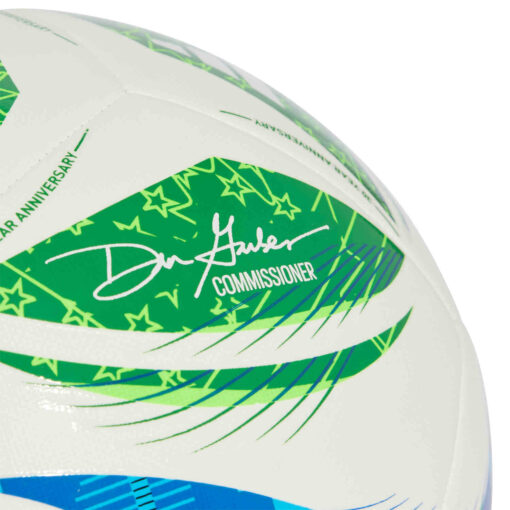 adidas 2025 MLS Training Soccer Ball - White & Green with Glory Blue with Solar Blue - Image 3