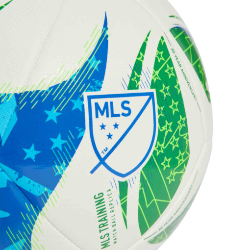 adidas 2025 MLS Training Soccer Ball - White & Green with Glory Blue with Solar Blue - Image 4
