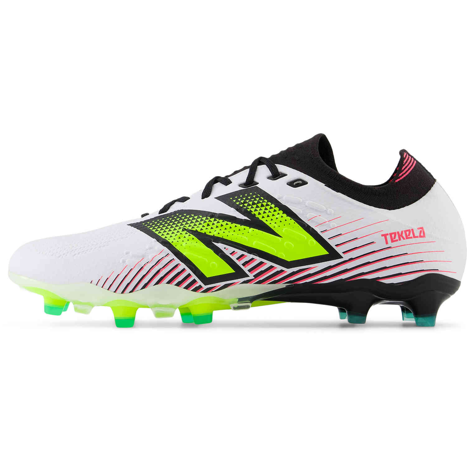Pale Football Shoes New Balance Tekela V4 Pro FG Firm Ground White hi Lite with Black with Neon Pink Soccer Master